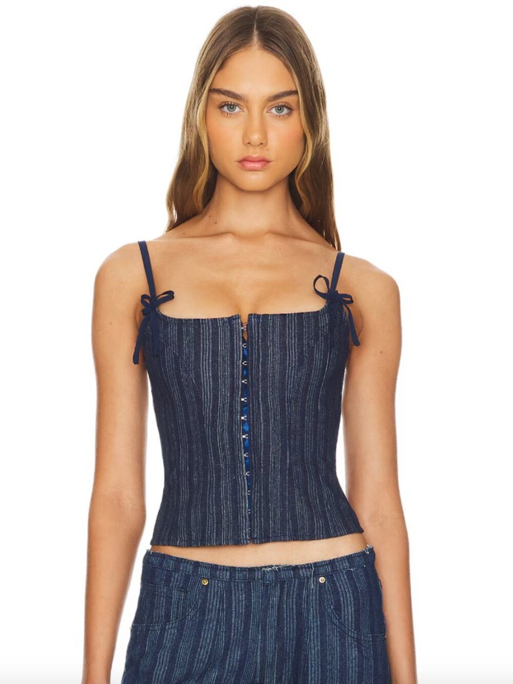 Denim Corset in Dark Pinstripe - Size L